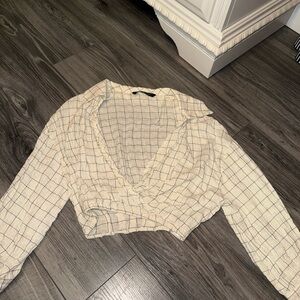 Zara Cream Checkered Women's Blouse